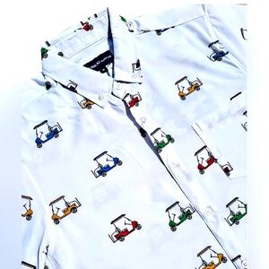 Molokai Surfing Company Men’s SS Button Down Golf Cart Print Shirt, Size Large